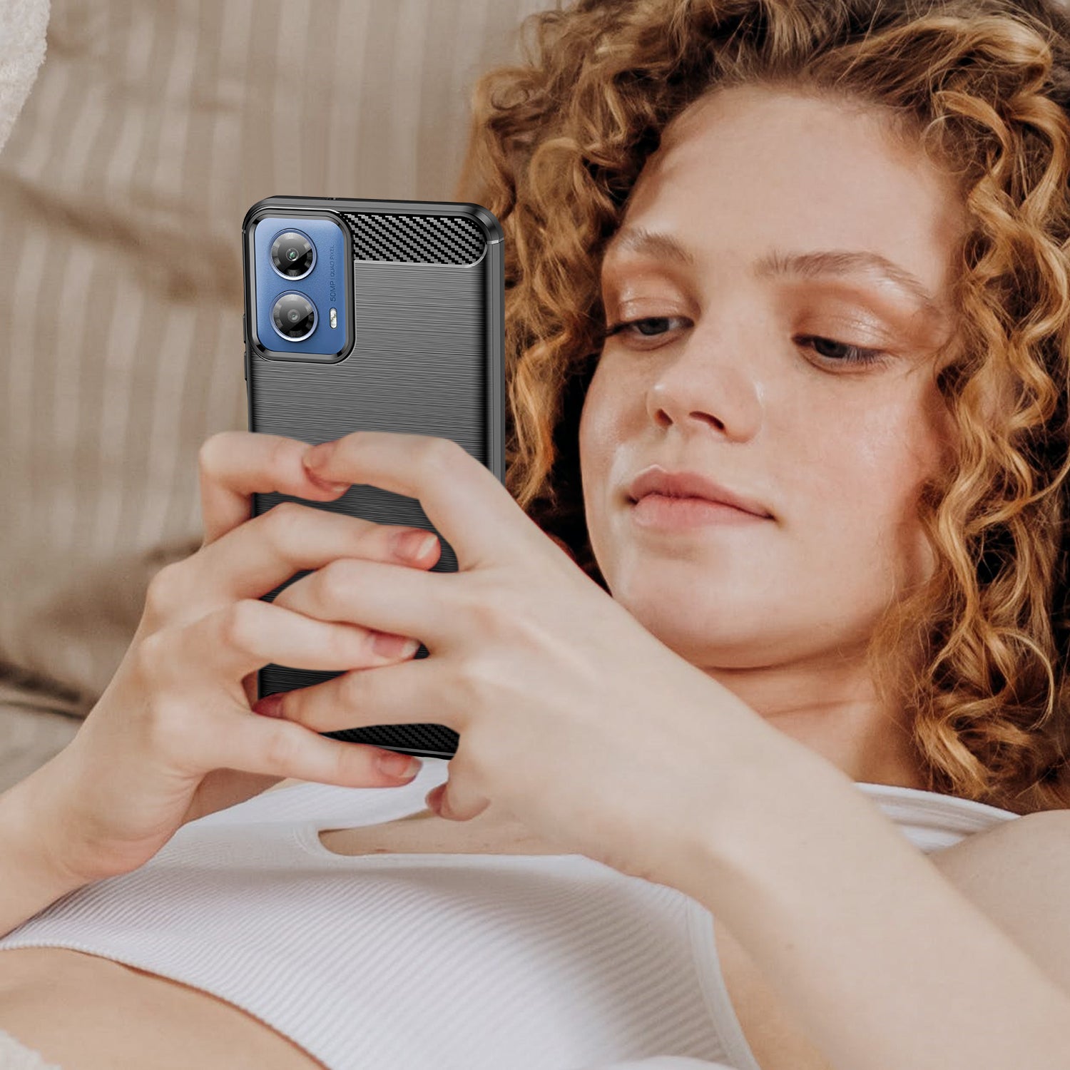 For Motorola Moto G34 5G Brushed TPU Case Carbon Fiber Texture Phone Cover - Black For Motorola Moto G34 5G Brushed TPU Case Carbon Fiber Texture Phone Cover - Black